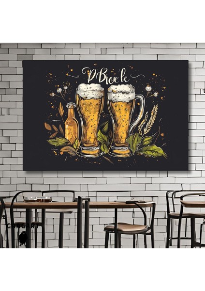 Tekli Yatay Kanvas Cafe Bar Duvar Tablosu Soyut Biralar