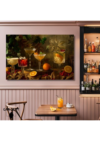 Tekli Yatay Kanvas Cafe Bar Duvar Tablosu Kokteyl Bardakları