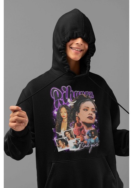 Şarkıcı Rihanna Baskılı Unisex Oversize Hoodie