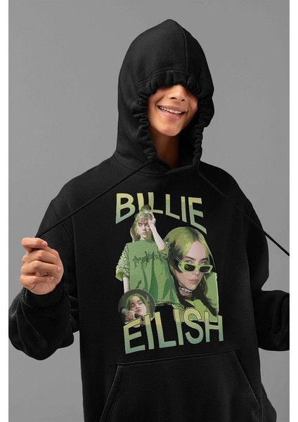 Billie Eilish Baskılı Unisex Oversize Şarkıcı Hoodie