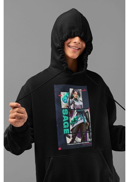 Vallorant Sage Oyun Karakteri Baskılı Unisex Oversize Hoodie modelleri