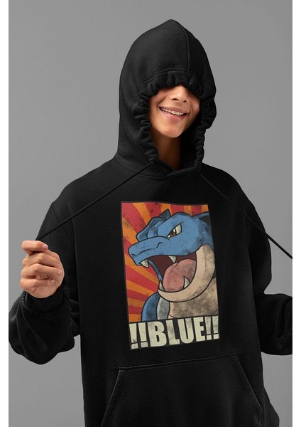 Çizgi Film Pokemon !! Blue !! Baskılı Unisex Oversize Hoodie modelleri