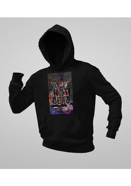 Punks Not Dead Yazılı Unisex Hoodie, Oversize Spider Punk Hoodie modelleri