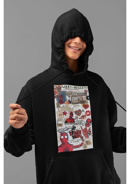 Daily Bugle Baskılı Unisex Oversize Örümcek Adam Hoodie