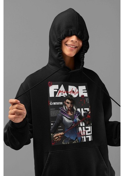 Unisex Fade Karakter Baskılı Unisex Oversize Vallorant Hoodie