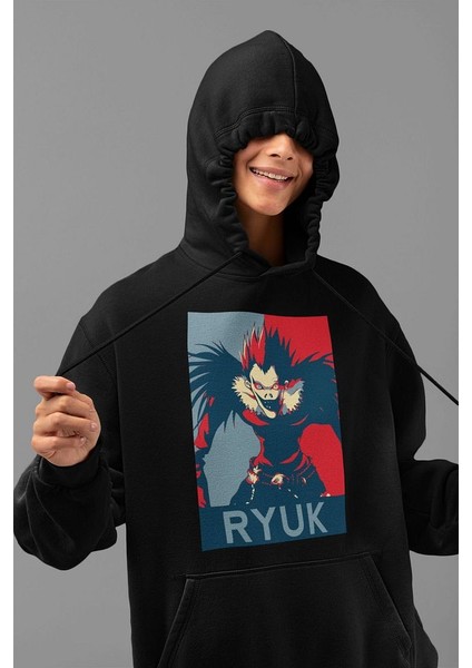 Ryuk Anime Karakter Baskılı Unisex Oversize Hoodie modelleri