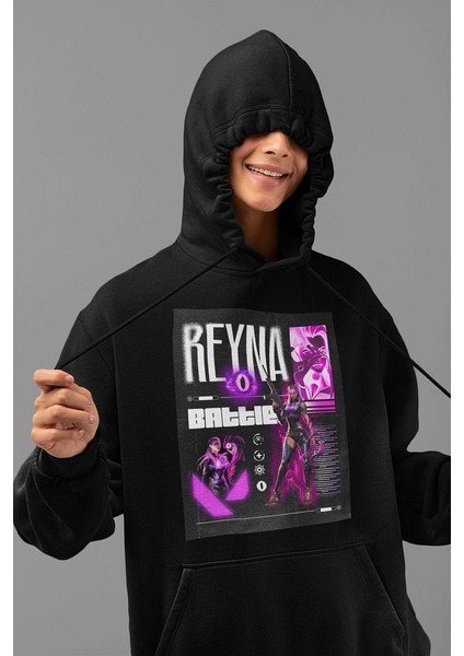 Reyna Battle Yazılı Unisex Oversize Vallorant Hoodie modelleri
