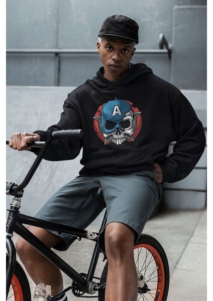 Avengers Kaptan Amerika Baskılı Unisex Oversize Hoodie