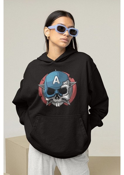 Avengers Kaptan Amerika Baskılı Unisex Oversize Hoodie fiyatları