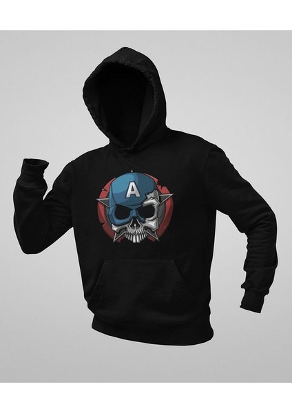 Avengers Kaptan Amerika Baskılı Unisex Oversize Hoodie modelleri