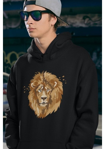 Tasarım Lion Baskılı Unisex Oversize Aslan Hoodie