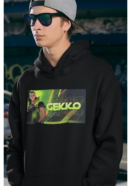 Gekko Baskılı Unisex Oversize Vallorant Hoodie