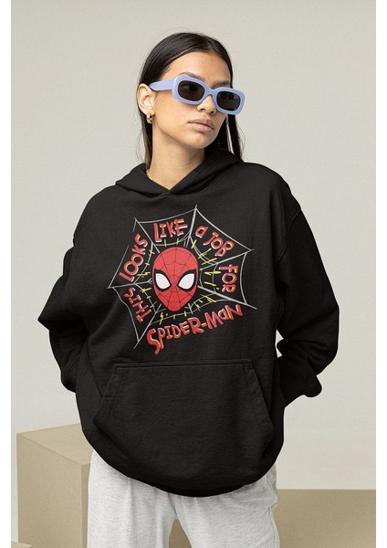 This Looks Like A Job For Spider-Man Yazılı Unisex Hoodie, Oversize Örümcek Adam Sweatshirt