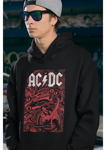 Rock In Roll Ac Dc Baskılı Unisex Oversize Hoodie