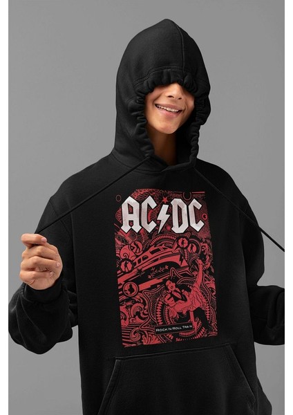 Rock In Roll Ac Dc Baskılı Unisex Oversize Hoodie