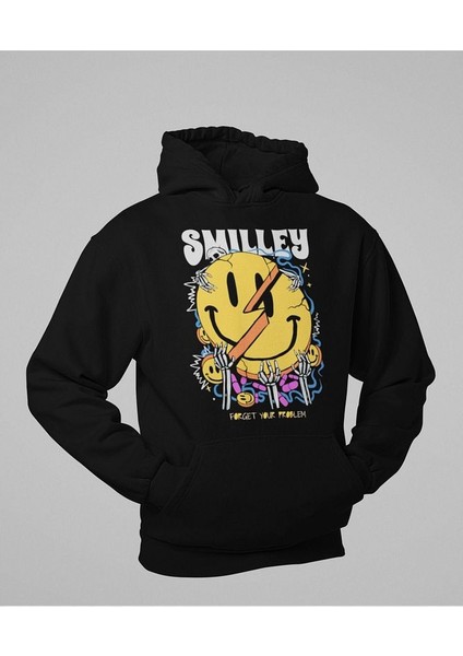 Smilley Forget Your Problem Baskılı Unisex Oversize Hoodie