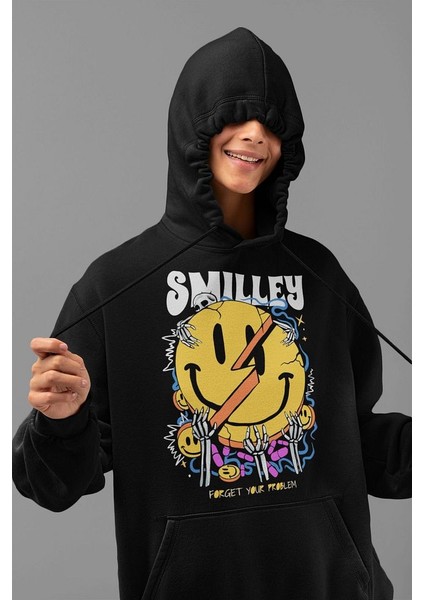 Smilley Forget Your Problem Baskılı Unisex Oversize Hoodie fiyatları