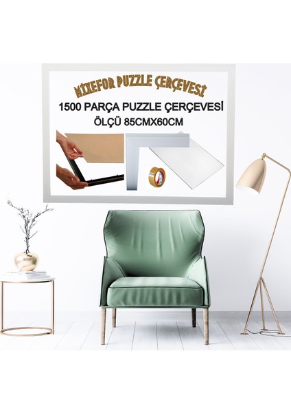 1500 Parça Puzzle Çerçevesi Ölçü 85 x 60 cm Renk Beyaz Arka Destek Mdf -Ön Yüzey Kırılmaz Parlama Yapmayan Pleksi