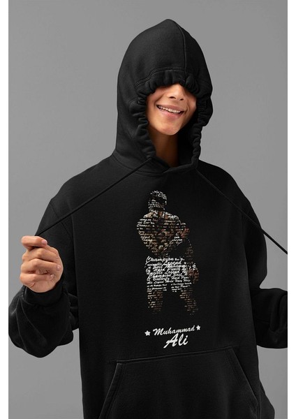 Tasarım Muhammed Ali Baskılı Unisex Oversize Efsane Boksör Hoodie fiyatları