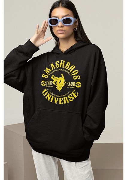 Smashbros Universe Pokemon Baskılı Unisex Oversize Pikaçu Hoodie modelleri