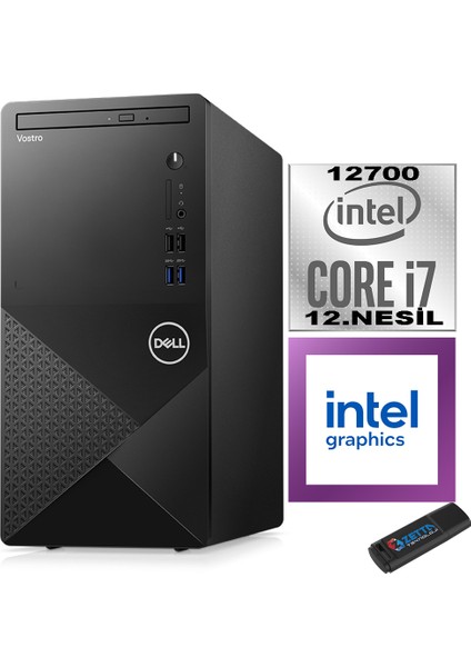 Vostro 3910 mt Intel Core I7 12700 64GB 256GB SSD Ubuntu Intel® UHD Graphics 770 Masaüstü Bilgisayar N3910EMEAU26 + Zetta USB Bellek