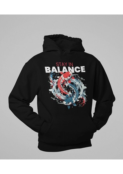 Stay In Balance Fish Yazılı Unisex Oversize Hoodie