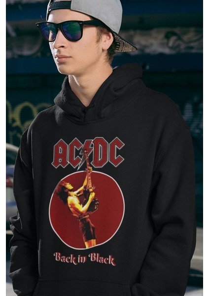 Ac Dc Back In Black Baskılı Unisex Oversize Rock Metal Hoodie