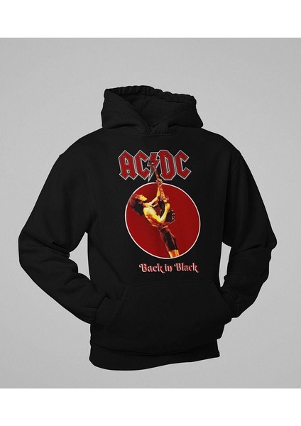 Ac Dc Back In Black Baskılı Unisex Oversize Rock Metal Hoodie