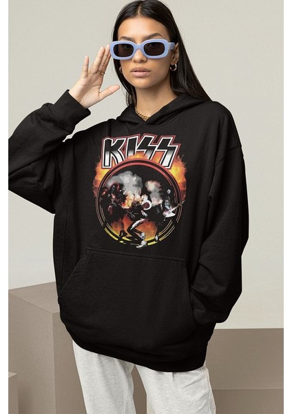 Rock Metal Müzik Grubu Unisex Oversize Kiss Hoodie