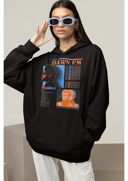 The Weeknd 103.5 Dawn Fm Baskılı Unisex Oversize Rapper Hoodie modelleri