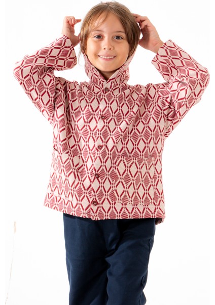 Mini Kids – Ethnic Kapşonlu Kırmızı/beyaz Renk, %100 Pamuk Triko, Düğmeli Çocuk Ceket indirimleri
