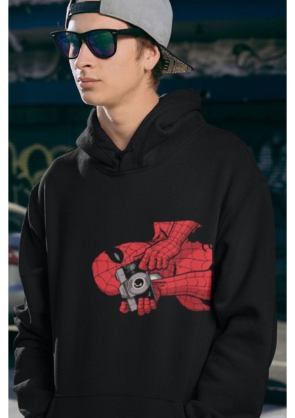 Fotoğraf Çeken Örümcek Adam Baskılı Unisex Oversize Marvel Hoodie