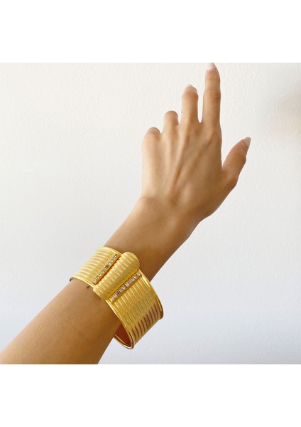 Altın Kaplama Taşlı Trabzon Hasırı Bayan Bilezik Kelepçe-5.1-6.3cm Boy fiyatları