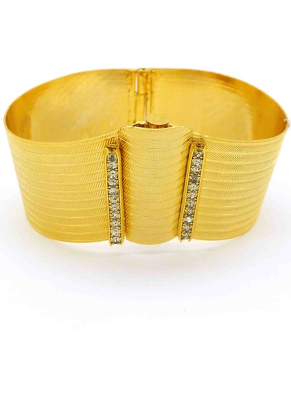 Altın Kaplama Taşlı Trabzon Hasırı Bayan Bilezik Kelepçe-5.1-6.3cm Boy fırsatları