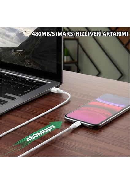 UTL20 45W 2m Tpe USB To Lightning Hızlı Şarj ve Data Kablosu