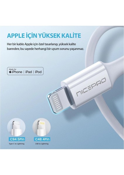 UTL20 45W 2m Tpe USB To Lightning Hızlı Şarj ve Data Kablosu