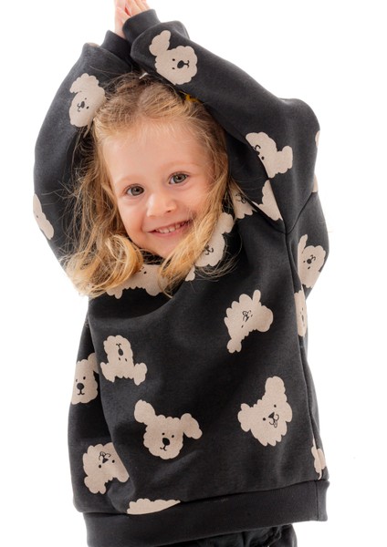 – Funny Dog Siyah, %100 Pamuklu Üç İplik Bisiklet Yaka Çocuk Sweatshirt