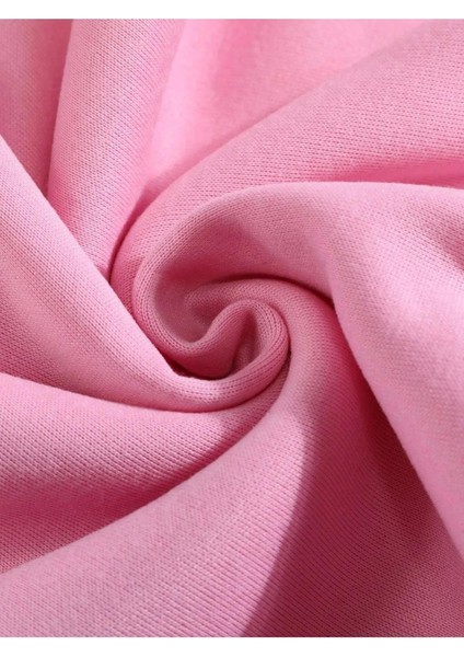 Oversize Bisiklet Yaka Basic Powder Pink Ribbom Baskılı Sweatshirt - Pembe indirimleri