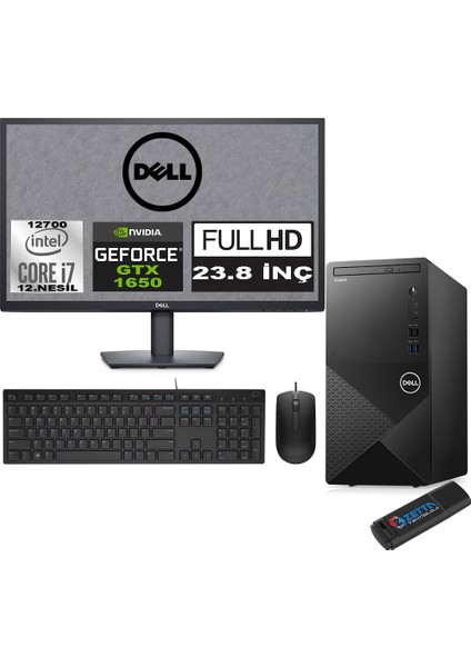 Vostro 3910 mt Intel Core I7 12700 32GB 1tb SSD 23.8" Fhd Windows 11 Pro Nvidia Nvidia GTX1650-4GB Masaüstü Bilgisayar 23N3910GTX1650P18 + Zetta USB Bellek