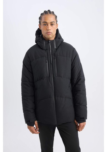 DeFactoFit Şişme Mont Su İtici Slim Fit Dar Kesim Kapüşonlu Fermuarlı Cepli A3519AX24WN
