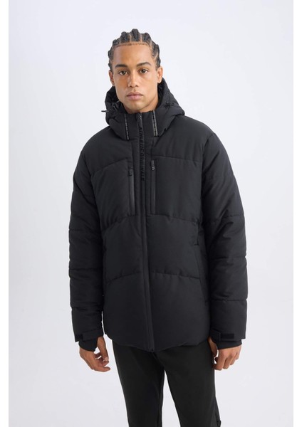 DeFactoFit Şişme Mont Su İtici Slim Fit Dar Kesim Kapüşonlu Fermuarlı Cepli A3519AX24WN