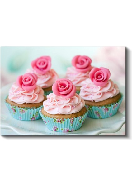 Gül Süslemeli Narin Cupcake Kanvas Tablo