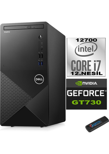 Vostro 3910 mt Intel Core I7 12700 16GB 256GB SSD Windows 11 Home Nvidia GT730-4GB Masaüstü Bilgisayar N3910GT730H06 + Zetta USB Bellek