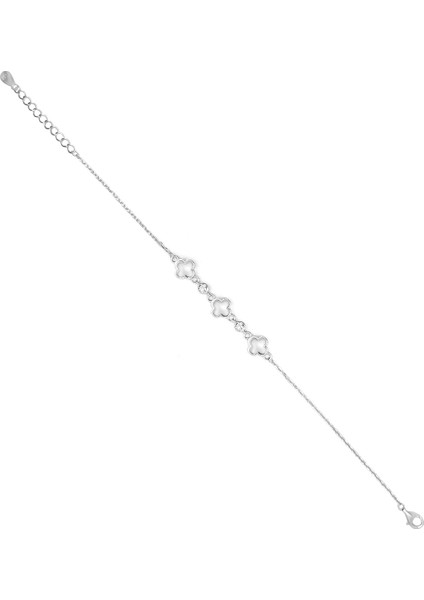 Yonca Sedef Taşlı Üçlü Minimalist Ince 925 Ayar Gümüş Bileklik Beyaz Renk