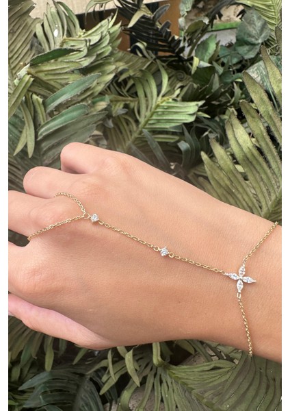 925 Ayar Gold Kaplamalı Zarif Çiçek Tasarım Gümüş Şahmeran