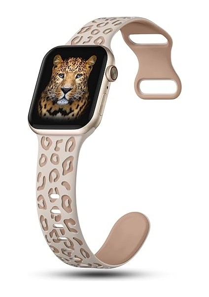 Apple Watch 10 42mm - 38/40/41mm Kordon Leopar Desen Yumuşak Silikon Kordon 2/3/4/5/6/se/7/8/9