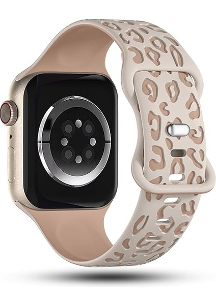 Apple Watch 10 42mm - 38/40/41mm Kordon Leopar Desen Yumuşak Silikon Kordon 2/3/4/5/6/se/7/8/9