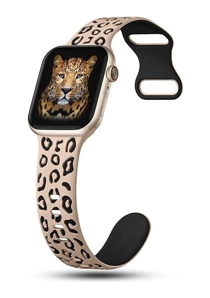 Apple Watch 10 42mm - 38/40/41mm Kordon Leopar Desen Yumuşak Silikon Kordon 2/3/4/5/6/se/7/8/9