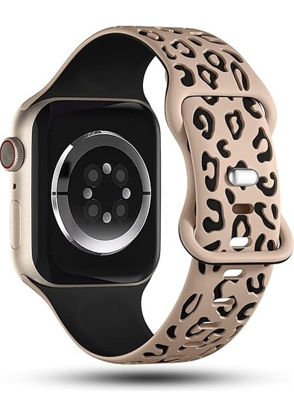 Apple Watch 10 42mm - 38/40/41mm Kordon Leopar Desen Yumuşak Silikon Kordon 2/3/4/5/6/se/7/8/9