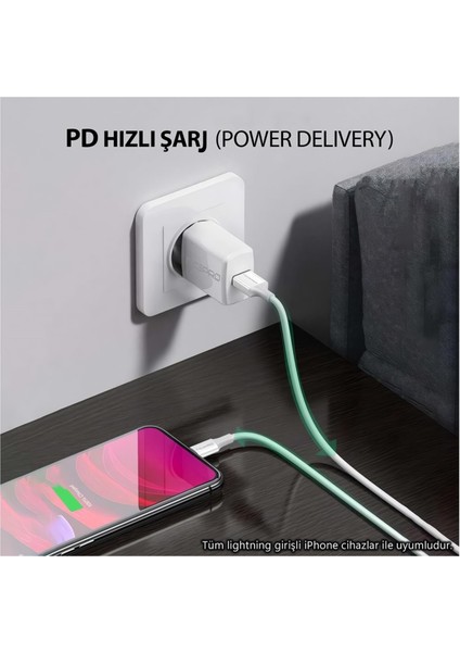 UTL12 60W 1.2m Tpe USB To Lightning Hızlı Şarj ve Data Kablosu